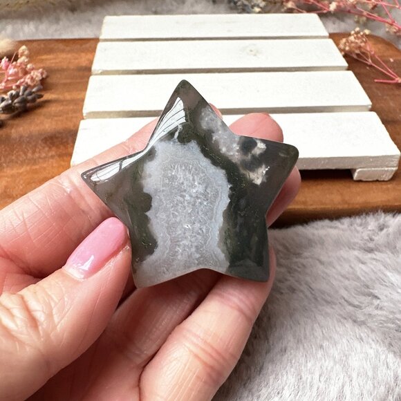 Beautiful Small Moss Agate Star - Picture 6 of 6